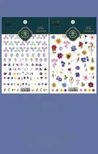 Macro detail of TENSOR ultra-thin floral nail stickers in TS-621 and TS-637 styles