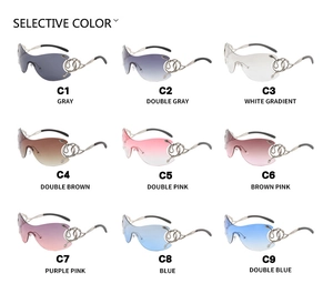 Detailed overview of shield sunglasses featuring metallic serpent motif in nine colors