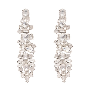 Luxurious silver tassel earrings with multi-shaped crystals and water drop geometric design