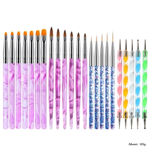 23-piece professional nail art brush set with marble handles and dotting tools