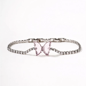 Detail showing 17+2cm length and 6.3g weight of the butterfly zirconia tennis bracelet