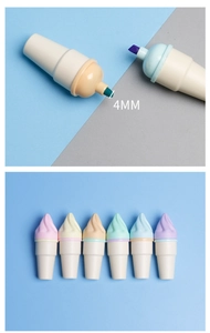 Detail of 4mm dual-tip ice cream highlighters in six pastel colors for journaling