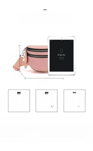 Pink nylon crossbody bag detailed specs with size guide and functional pockets