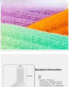 Detail of gradient yoga socks showing knit texture and material composition stats