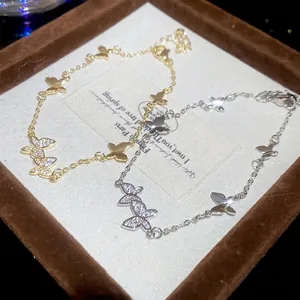 Elegant Korean style butterfly charm bracelet with sparkling cubic zirconia in gold and silver