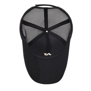 Men's black mesh baseball cap with breathable fabric and adjustable strap back