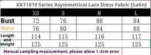 Tableau des tailles détaillé pour robe en satin dentelle avec mesures du XS au L