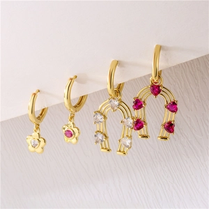Flower And Horseshoe Hoop Dangle Earrings Copper Micro Pave Cubic Zirconia Heart Shape Jewelry For Women