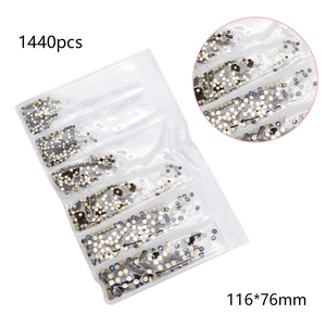 Flatback K9 glass nail rhinestones in a 1440pcs pack with 116x76mm storage box details