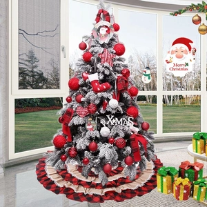 Christmas Tree Skirt Buffalo Plaid Burlap Lace Tiered Layered Rustic Farmhouse Holiday Home Decor Round Mat