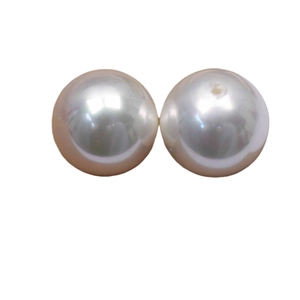Two high-quality white round glass pearls with iridescent luster for DIY jewelry making