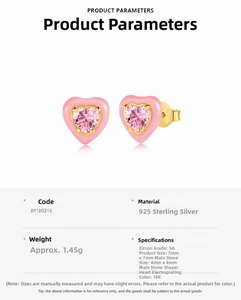 Close-up of pink enamel heart earrings in 925 sterling silver with 18K gold plating