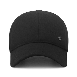 Classic black wool baseball cap for men featuring side ear flaps and a metal logo detail