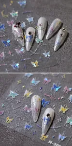 Detail of holographic colorful butterfly nail art stickers model M-308 on press-on nails