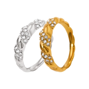 Twisted rope design rings in gold and silver finish with sparkling pave set crystals