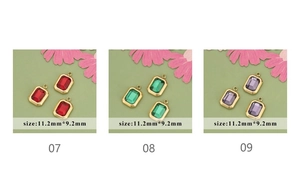 Detailed view of rectangular colorful gems with gold plating for DIY jewelry