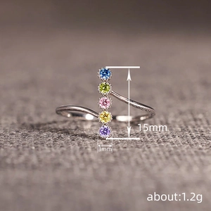 Minimalist open adjustable ring with colorful zircon stones in a vertical row