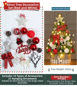 Detailed 21-piece red and white Christmas tree ornament set for 60cm trees with 14 styles