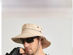 Chapeau de soleil kaki pour homme à large bord avec détails en maille respirante