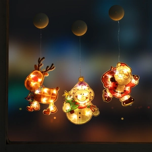 LED Christmas Window Hanging Lights Suction Cup Battery Operated Warm White Santa Snowman Reindeer Tree Festive Ornament