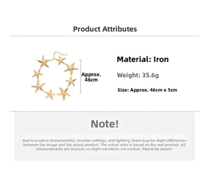 Detailed size and weight specs for the gold metallic starfish charm necklace for women