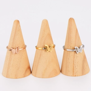 Frosted butterfly rings with rhinestones in rose gold, gold, and silver stainless steel
