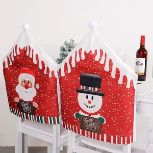 Housses de chaise de Noël avec motifs Père Noël et bonhomme de neige sur tissu rouge