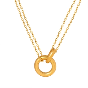 Collar de doble anillo romántico francés hecho de acero de titanio pulido para parejas
