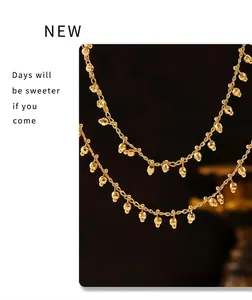 Detail of 18k gold plated necklace featuring faceted beads on a delicate chain