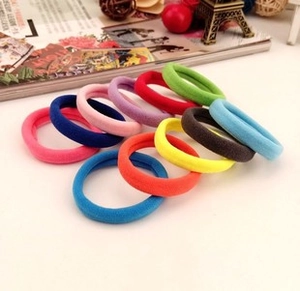 Close-up of high-elastic multi-color hair ties with soft knitted texture for women