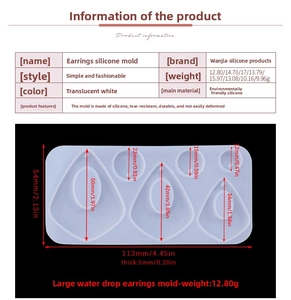 Detail showing silicone earring mold dimensions and eco-friendly flexible material