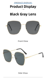 Detaillierte Vorder- und Seitenansicht der übergroßen Gold-Metall-Sonnenbrille mit Gläsern