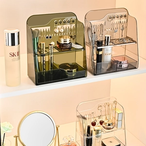 Transparent PET cosmetic organizer with multi-layer storage for jewelry and makeup products