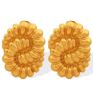 Vintage French style gold titanium steel twisted hoop earrings with a textured spiral design