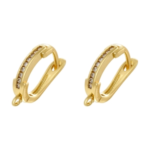 18K gold plated U-shaped geometric huggie earrings with white zircon for DIY jewelry