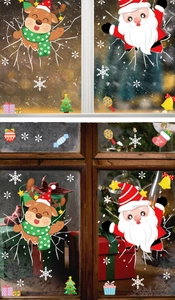 3D Christmas window stickers featuring Santa, reindeer and snowflakes for festive glass decor