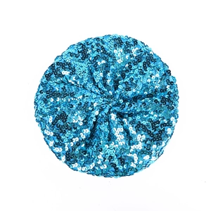 Sparkling blue sequin beret hat for women stylish nightclub accessory on white background