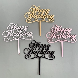 Happy Birthday Cake Topper Acrylic Mirror Reflective Lettering Dessert Table Decoration For Party Gold Silver Rose Gold Black