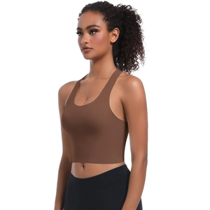 Soutien-gorge de sport marron sans couture avec dos croisé pour yoga et fitness