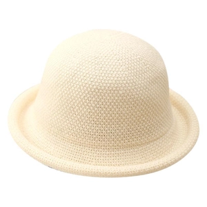 Cream colored dome rolled brim bowler hat with premium knitted mesh texture for women