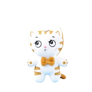 Adorable white plush tiger cat keychain with bow tie and stripes for bag pendant decoration