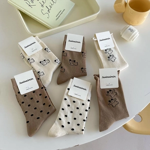 Damen Crew Socken Gekämmte Baumwolle Cartoon Hund Polka Dot Mittelhoch Atmungsaktiv Weich Lässig Winter Herbst Mode