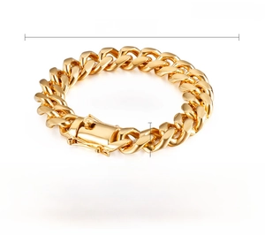 Detailed size specifications for 13mm gold stainless steel Cuban chain bracelet for men