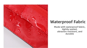 Close-up of red waterproof fabric with water droplets on high-quality tote bag liner