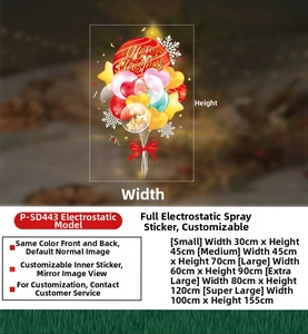 Size chart for Merry Christmas electrostatic window stickers with balloon designs