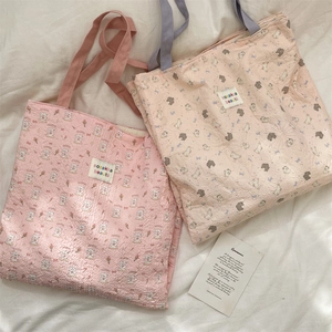 Quilted cotton tote bags featuring cute animal prints and soft padded texture detail