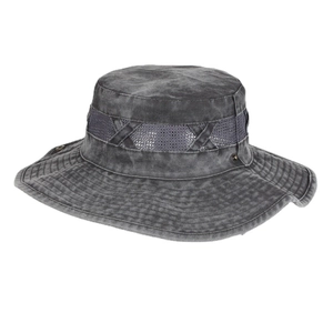 Dark grey outdoor sun hat with wide brim and breathable mesh band for men