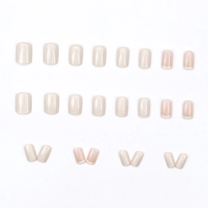 French style nude pink and white press-on nail kit with 24 pieces of glossy short nails