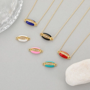 14K gold plated oval rugby connector with zircon and colorful enamel for DIY jewelry