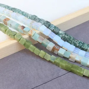 Natural square stone cube beads in turquoise, pink quartz, and green for DIY jewelry